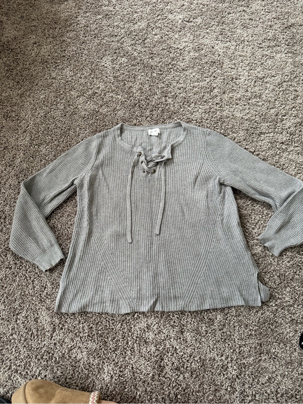 Women’s Lace-Up Ribbed Knit Top - Gray